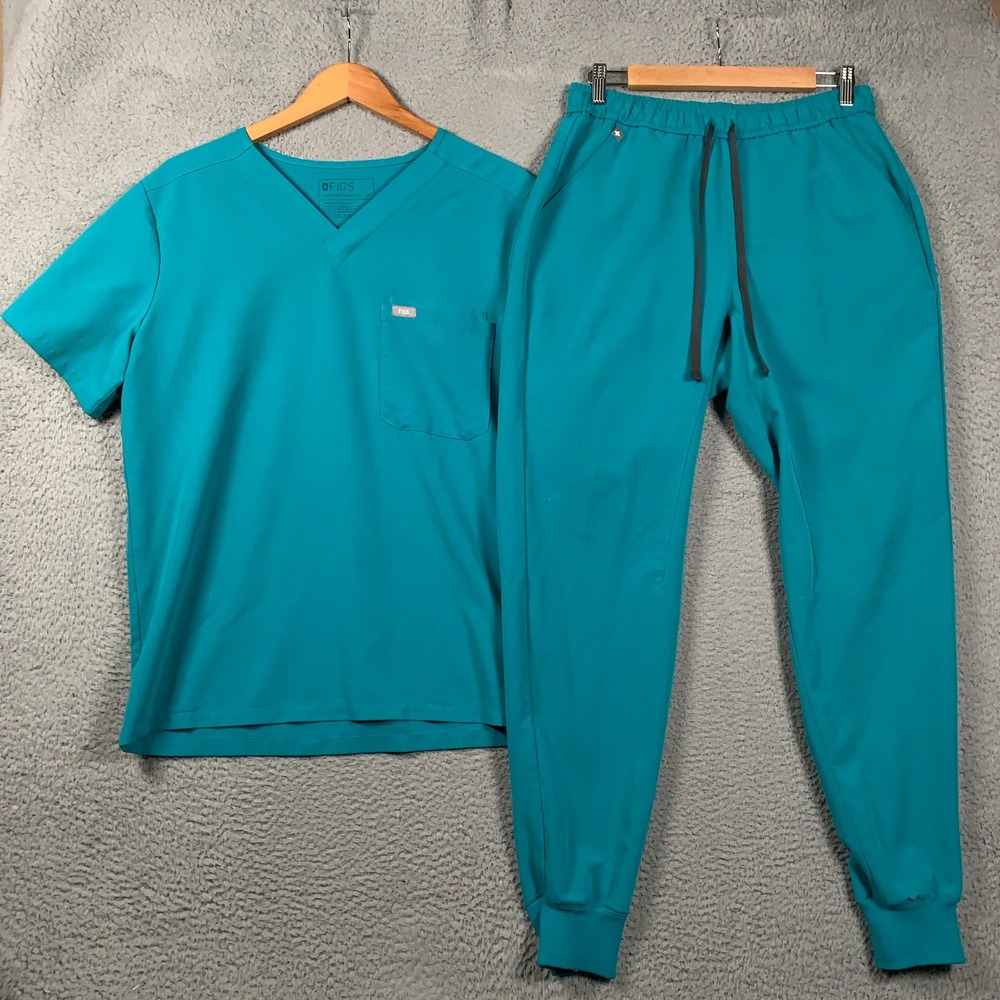 FIGS Scrub Set Leon Top & Tansen Jogger Pants Mens Medium M Teal V-Neck Medical